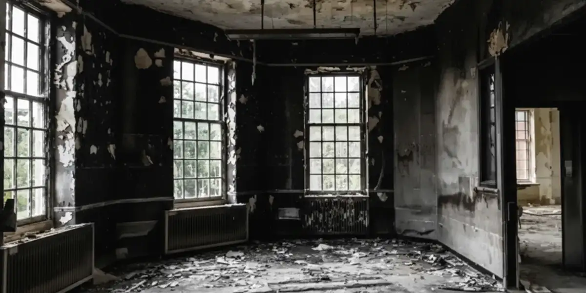 fire damage repair addressing severe interior damage and smoke residue inside a burned home in West Palm Beach, FL