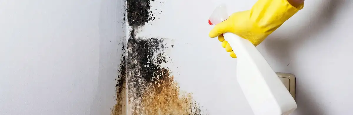 visible mold growth on an interior wall being treated during mold removal service in West Palm Beach, FL