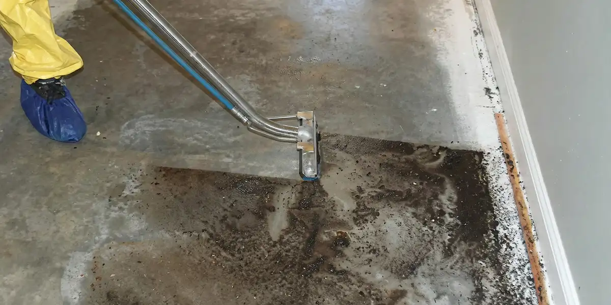sewage removal technicians extracting contaminated wastewater from a residential floor in West Palm Beach, FL