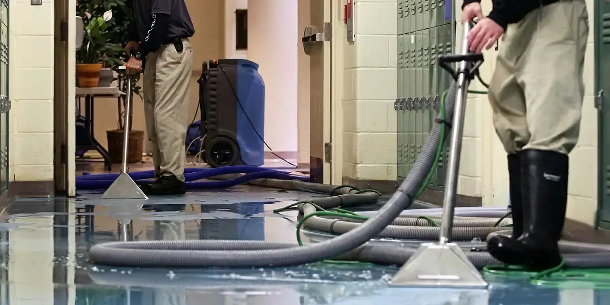 water damage restoration technicians performing professional water extraction inside a property in West Palm Beach, FL